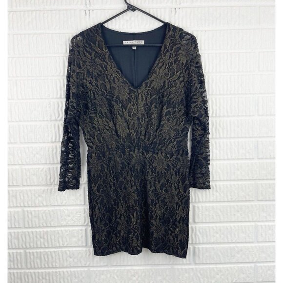 TRINA TURK 'Gold On The Rocks' Black Lace Mini Party Cocktail Dress - Picture 3 of 9